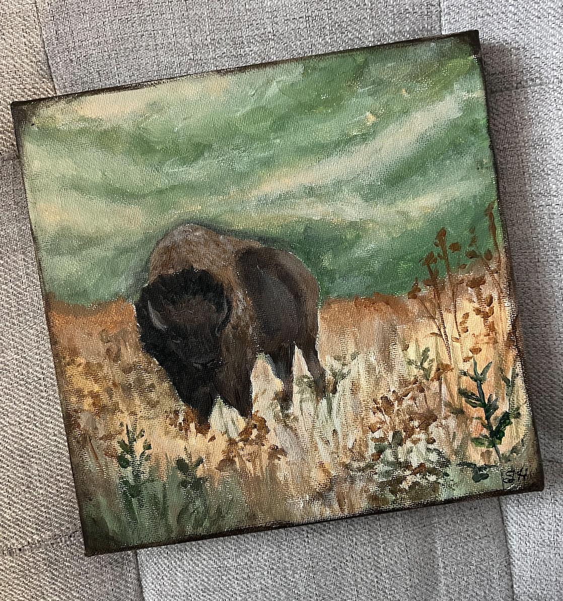 Majestic Bison | Hand-Painted 8x8 Acrylic on Canvas